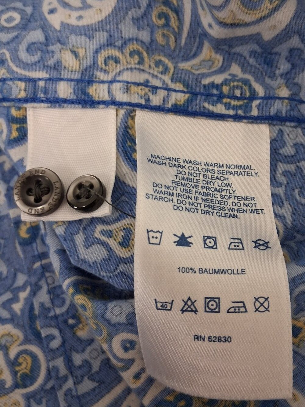 Lands' End - NO IRON Supima Cotton Blue Baroque Print Button-Down Shirt - Sz 16 - Picture 8 of 8